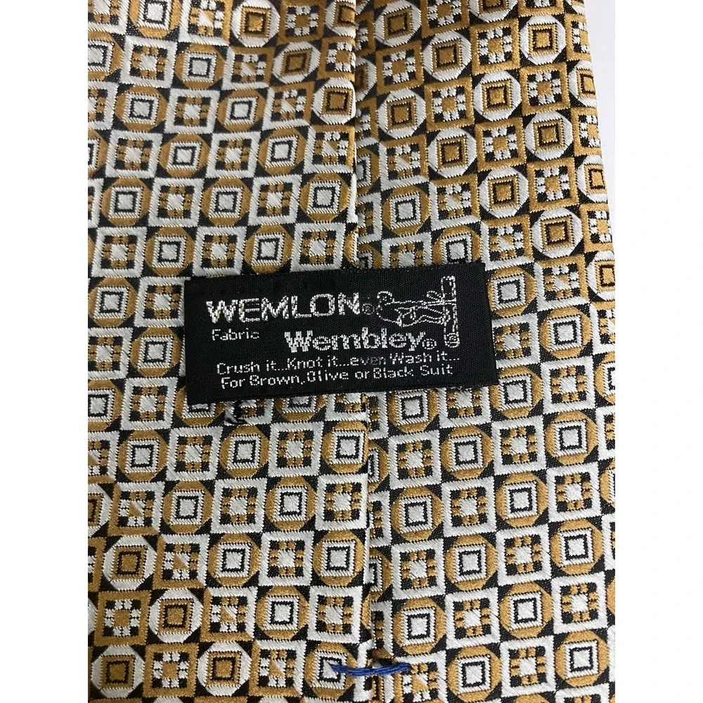 Wembley Wemlon Vintage Yellow Geometric 4 In Wide Retro Ugly 70s Disco‎ MCM Tie